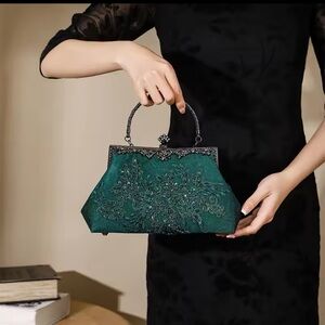Dark Green Beaded Evening Bag